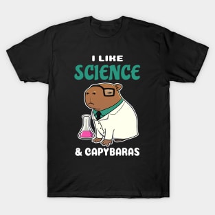 I Like Science and Capybaras Cartoon T-Shirt